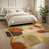 Orange Abstract Leaf Area Rug