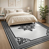 Black and White Ornate Black White Floral Mandala Area Rug