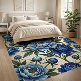 Blue and Teal Vintage Blue Peony Floral Area Rug