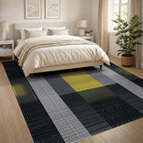 Modern Geometric Black White Yellow Area Rug