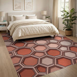 3D Honeycomb Hexagon Area Rug in Coral Orange
