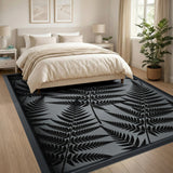 Black Fern Silhouette Grey Area Rug