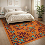 Vibrant Orange Teal Persian Area Rug