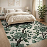 Mint Green Cherry Blossom Floral Area Rug