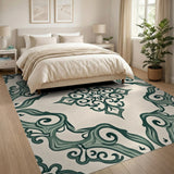 Ornate Green Persian Swirl Area Rug