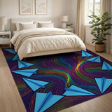 Blue Paper Airplane Rainbow Vortex Rug
