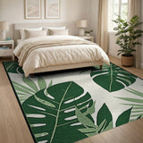 Green Coastal Beach Lush Green Monstera Leaf Area Rug