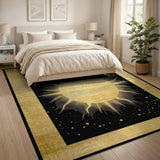 Golden Sunburst on Starry Black Area Rug