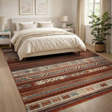 Terracotta Multi-Stripe Geometric Area Rug