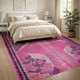 Vibrant Pink Crocodile Tribal Area Rug
