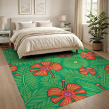 Vivid Orange Hibiscus Fern Area Rug