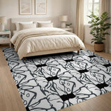 Black White Geometric Bow Motif Area Rug