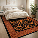 Orange Orange Floral Persian Area Rug on Black