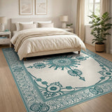 Teal Ornate Floral Medallion Area Rug
