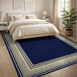 Blue and Teal Navy Blue Greek Key Border Area Rug