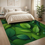 Vibrant Green Botanical Leaf Washable Area Rug - Low Pile & Non-Slip