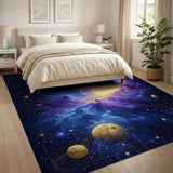 Cosmic Nebula Galaxy Area Rug with Gold Planets