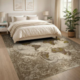 Vintage World Map Distressed Brown Area Rug