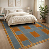 Grey Orange Plaid Geometric Area Rug