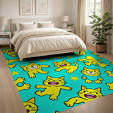 Playful Yellow Cartoon Cats Stars Teal Area Rug