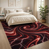 Crimson Lightning Swirl Abstract Area Rug
