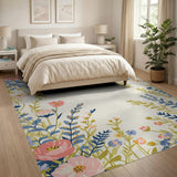 ODIKA Floral Washable Area Rug, Low Pile Non-Slip Botanical Rug for Living Room
