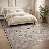 Blush Pink Floral Butterfly Area Rug