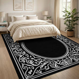 Ornate Filigree Oval Black White Area Rug
