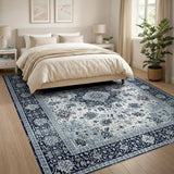 Navy Blue Traditional Persian Area Rug with Intricate Motifs