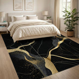 Black Gold Wavy Ribbon Area Rug