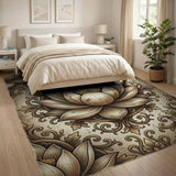 Vintage Gold Lotus Mandala Area Rug