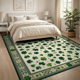 Green Floral Vintage Emerald Shamrock Clover Area Rug
