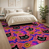 Playful Halloween Cats Pumpkins Bats Pink Rug
