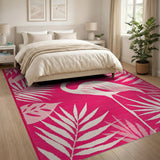 Pink Flamingo Palm Leaves Area Rug