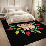 Cute Cartoon Kitten with Festive Lights Area Rug