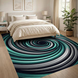 Hypnotic Teal Vortex Spiral Area Rug