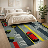 Geometric City Street Scene Area Rug