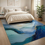 Golden Sun Abstract Blue Teal Area Rug