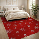 ODIKA Washable Red Snowflake Christmas Area Rug - Low Pile Non-Slip Holiday Decor