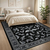 Gothic Bat Swarm Black White Area Rug