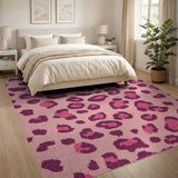 Pink Boho Chic Pink Leopard Print Tufted Area Rug