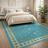 Teal Blue Daisy Vine Floral Area Rug