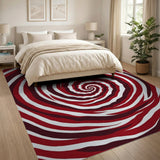Hypnotic Red Spiral Vortex Area Rug