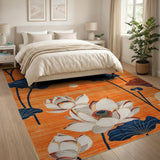 Vibrant Orange Lotus Pond Area Rug