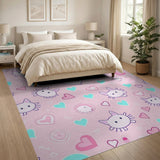 Kawaii Pink Cat Hearts Balloons Area Rug