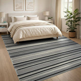 Geometric Modern Woven Bold Black White Striped Woven Area Rug