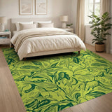 Vibrant Green Leaf Swirl Floral Rug
