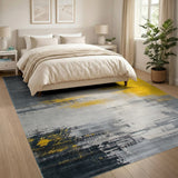 Modern Grey Yellow Brushstroke Abstract Area Rug