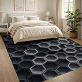 3D Grey Hexagon Geometric Area Rug