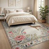 Vintage Pink Floral Deer Area Rug
